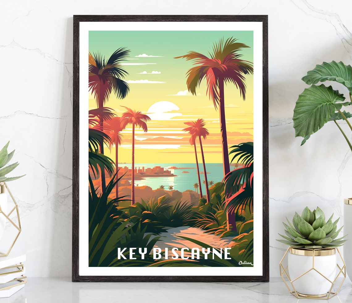Key Biscayne Florida Golden Glowing Sunset Through the Palms Poster