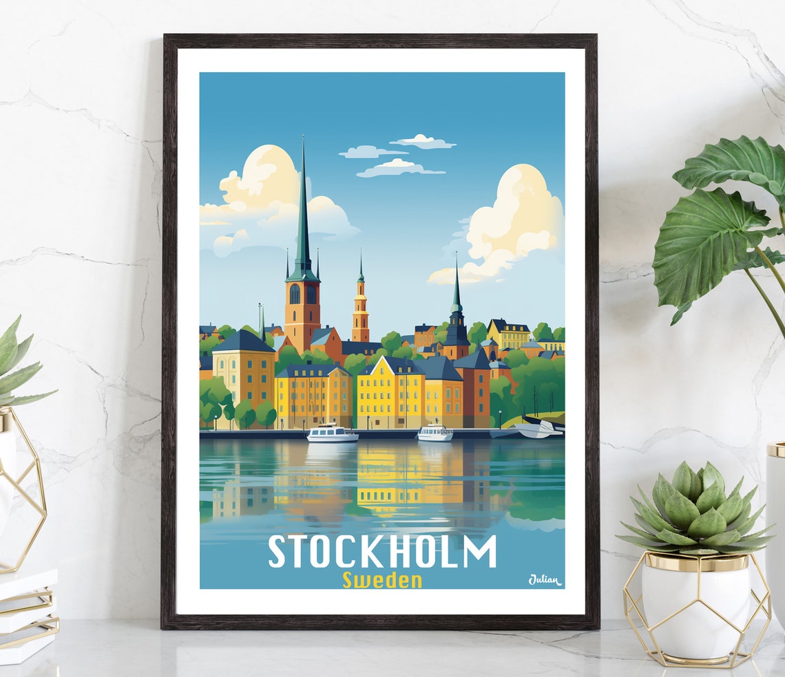 Stockholm Sweden Gamla Stan Waterfront Old Town Travel Poster