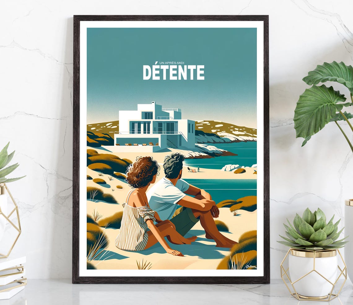 Un Apres Midi Detente Sunny Beach Couple Modern French Art Poster