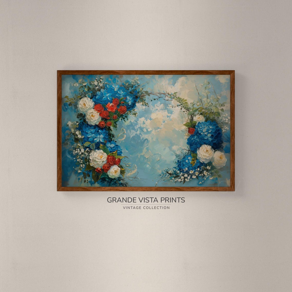 Red White Blue Floral Garland Arch Roses Hydrangeas Vintage Sky Poster - Image 2