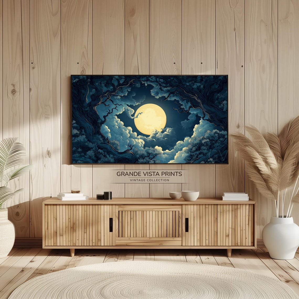Full Moon Gnarled Trees Swirling Clouds Night Wall Art Poster - Image 2