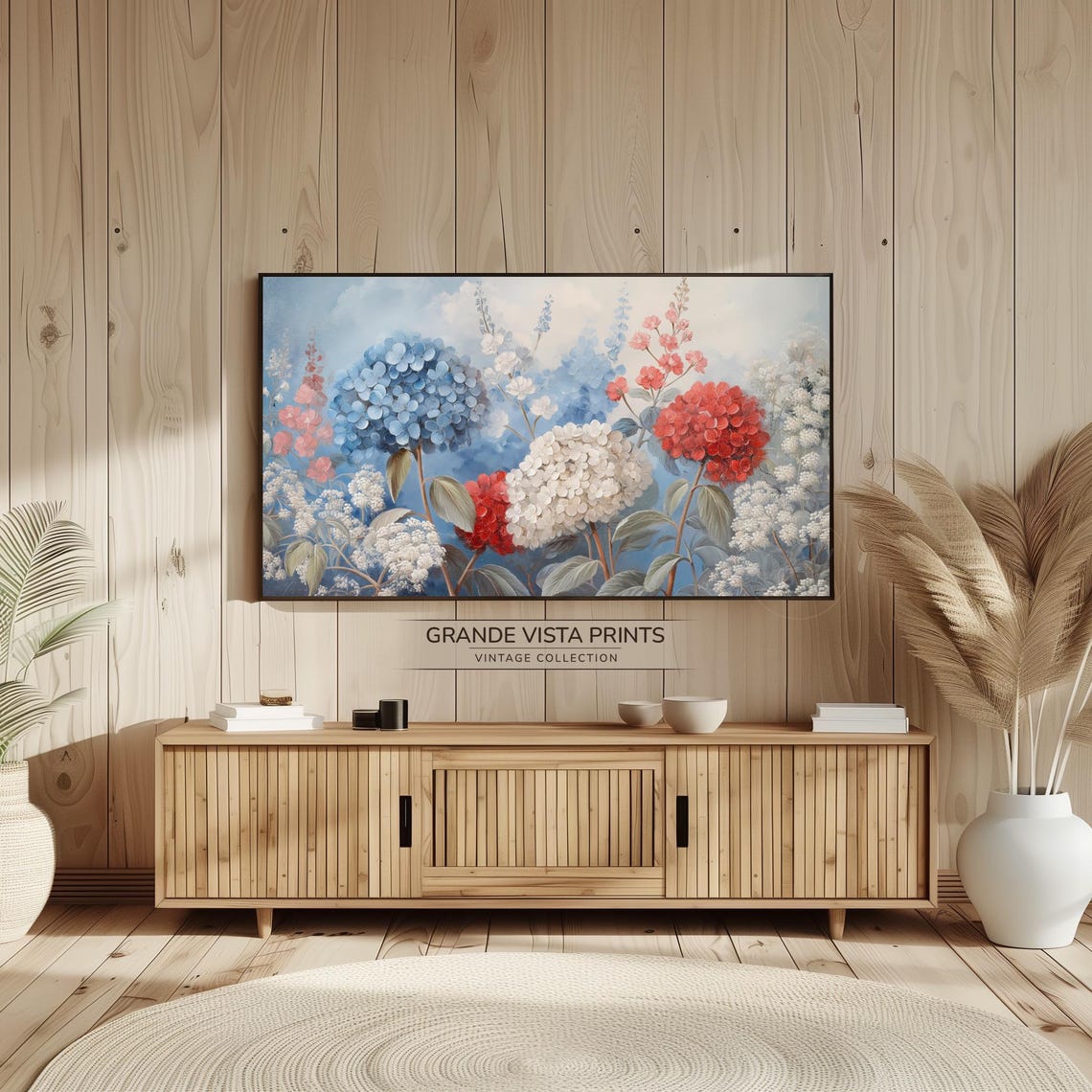 Tricolor Flower Frame Tv Art Cool Tone Flower Painting Red Flower Wallpaper Blue Flower Still Life Floral Wallpaper Gv4266 - Image 2