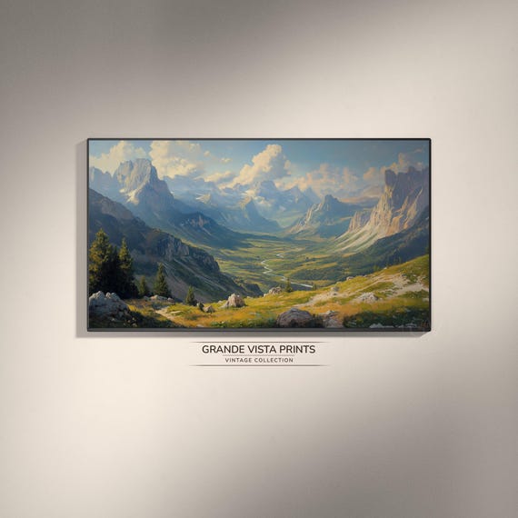 Spring Valley Frame Tv Art Landscape Painting Mountain View Landscape Frame Tv Art River Valley Frame Tv Artwork Gv4191