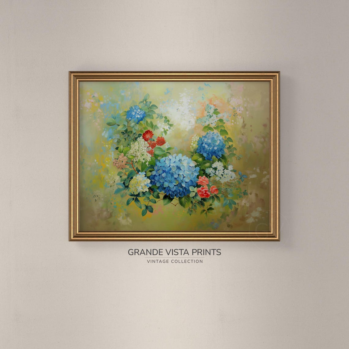 Blue Hydrangea Blossoms Spring Garden Vintage Floral Art Poster - Image 3