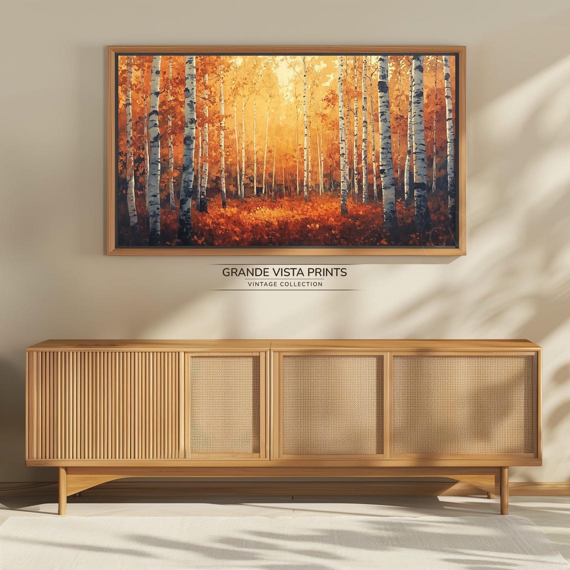 Glowing Orange Birch Grove Fiery Autumn Leaves Vintage Wall Art - Image 4