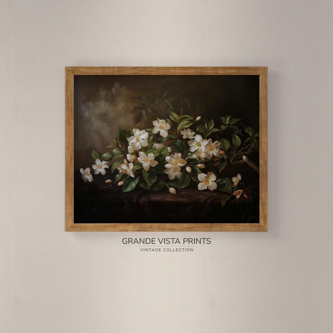 White Blossom Branch Dark Brown Background Floral Still Life Wall Art - Image 4
