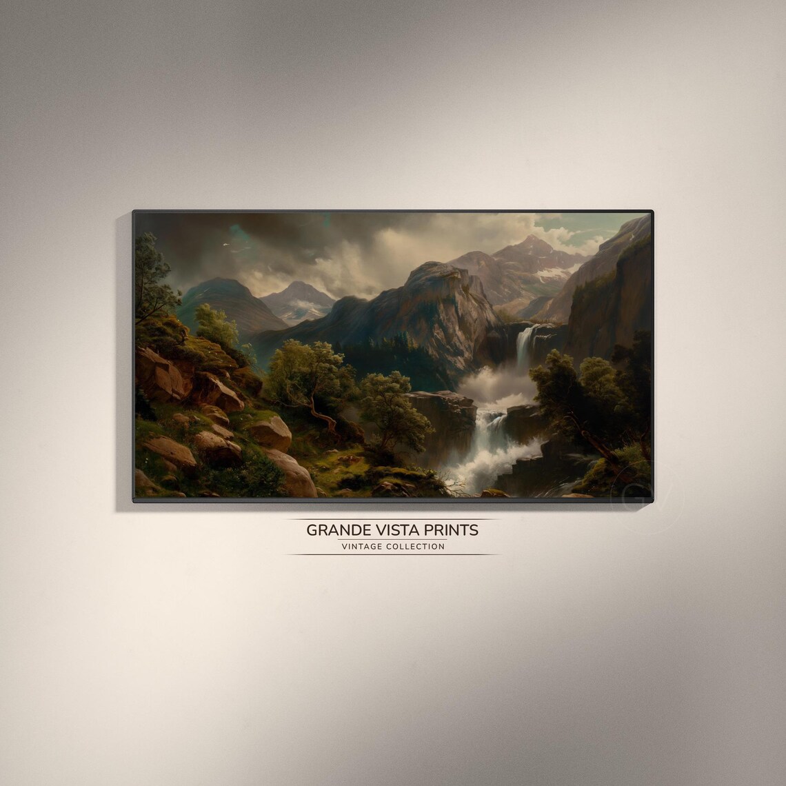 Mountain Falls Frame Tv Art Landscape Painting Frame Tv Art Forest Landscape Artwork Instant Gv4238
