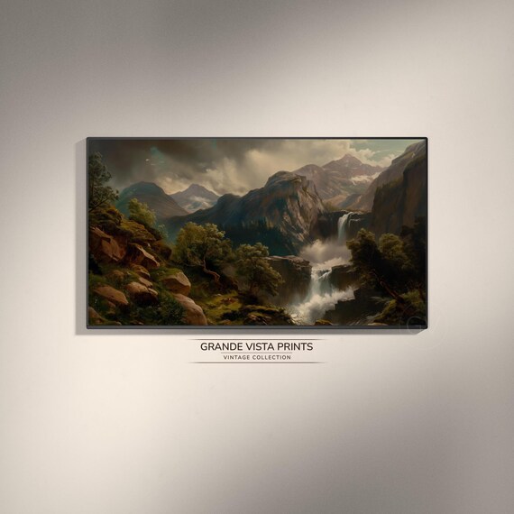 Mountain Falls Frame Tv Art Landscape Painting Frame Tv Art Forest Landscape Artwork Instant Gv4238