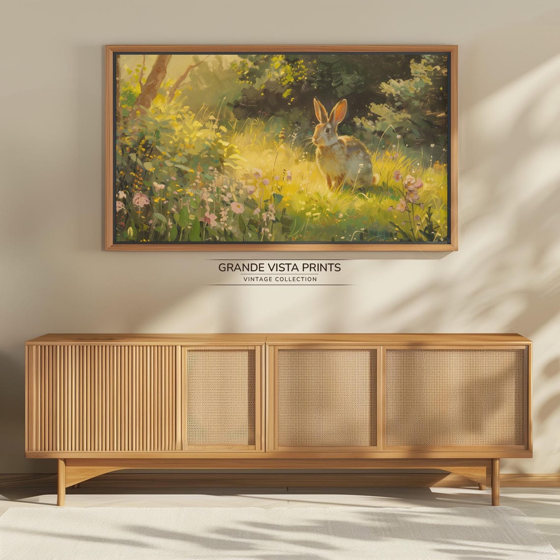 Rabbit in Sunlit Wildflower Meadow Dappled Forest Light Poster - Image 4