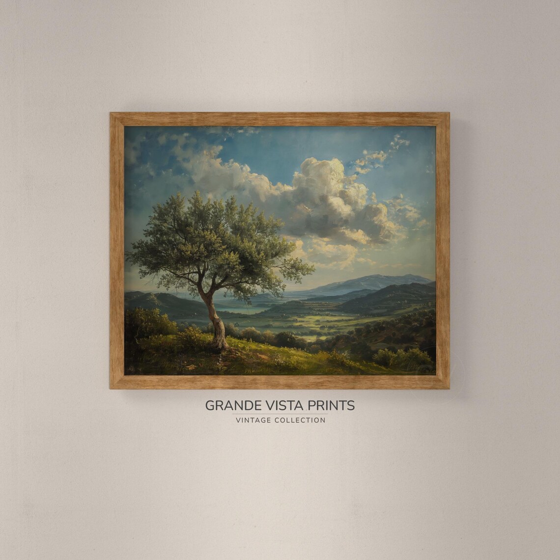 Hilltop Olive Tree Landscape Painting, Art Print - Image 4