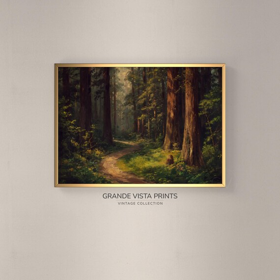 Redwood Forest Path Art Print Redwood Forest Path Landscape Painting Print Redwood Trees Artwork Gv4378
