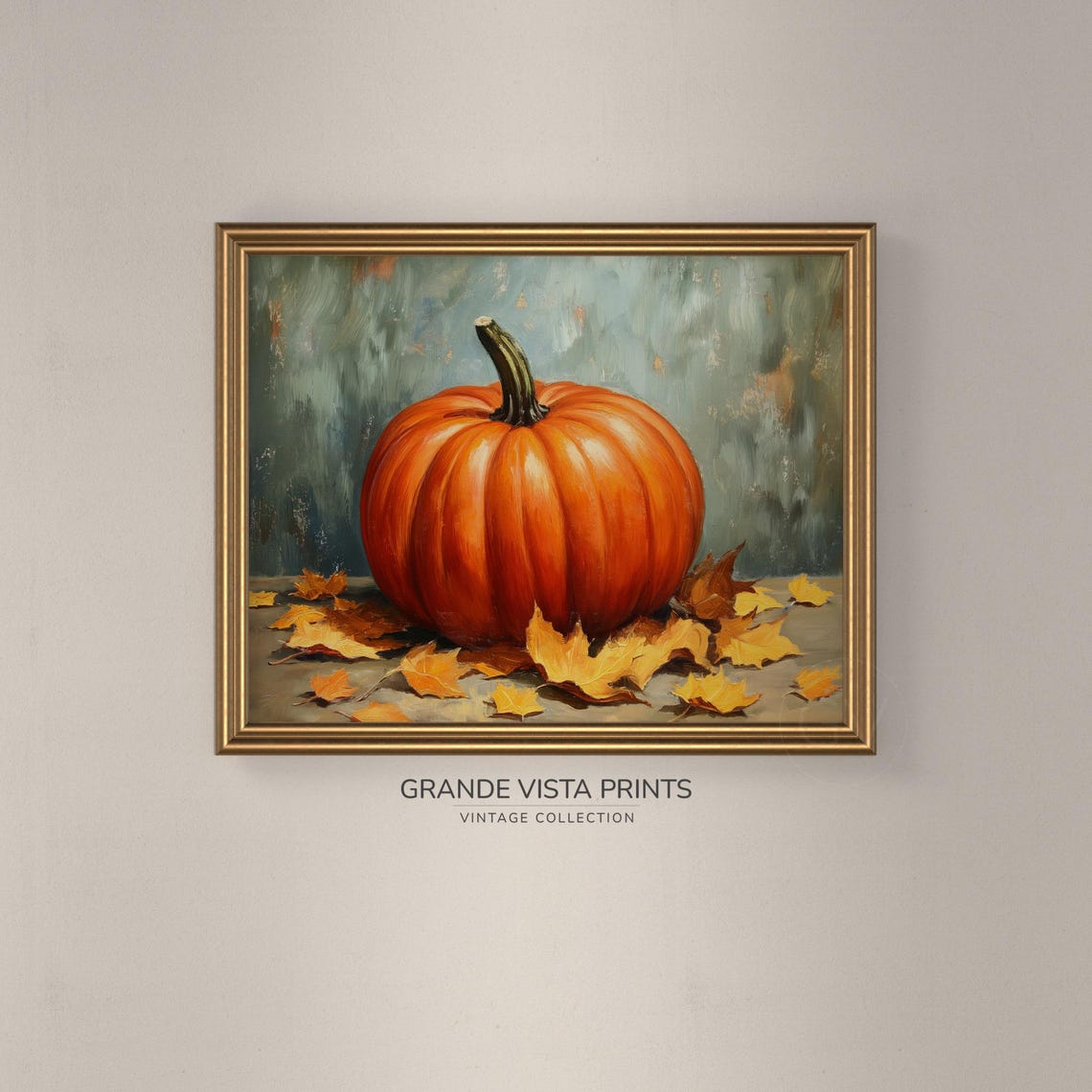 Rustic Orange Pumpkin Fall Leaves Harvest Still Life Painting Poster - Image 3
