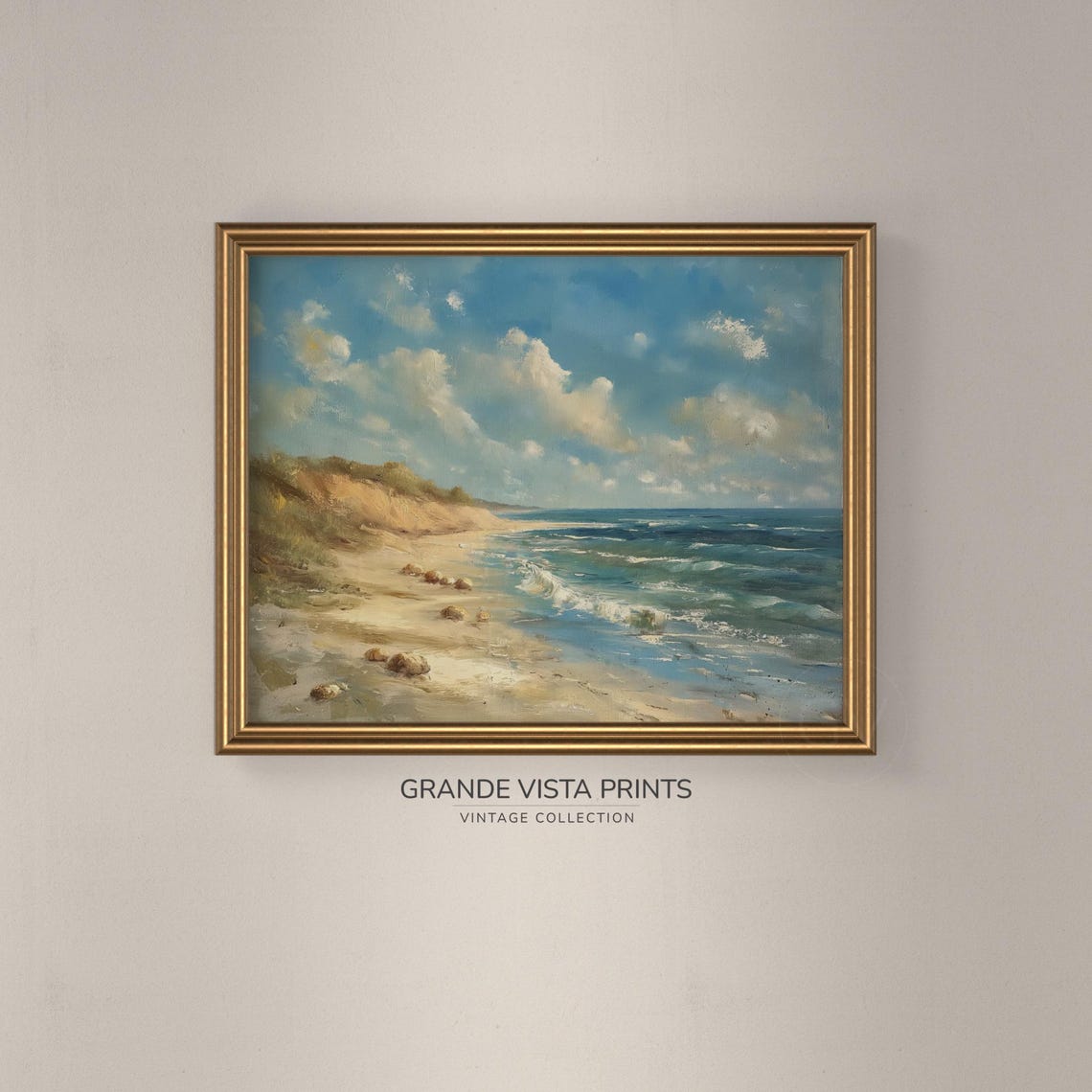Sunny Summer Shore Sandy Beach Ocean Waves Vintage Seascape Art Poster - Image 3