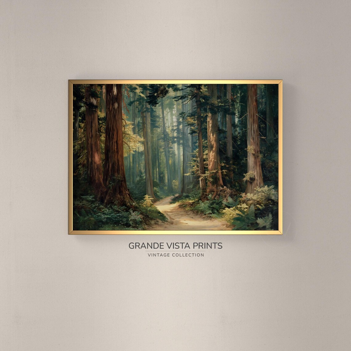 Redwood Forest Path Art Print, Woodland Landscape