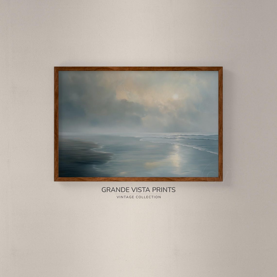 Misty Ocean Beach Soft Waves Cloudy Sky Gentle Glow Seascape Poster - Image 2