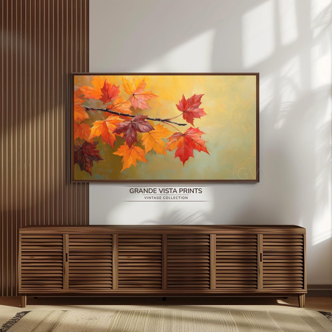 Red Maple Leaves Branch Light Neutral Fall Foliage Painting Poster - Image 3