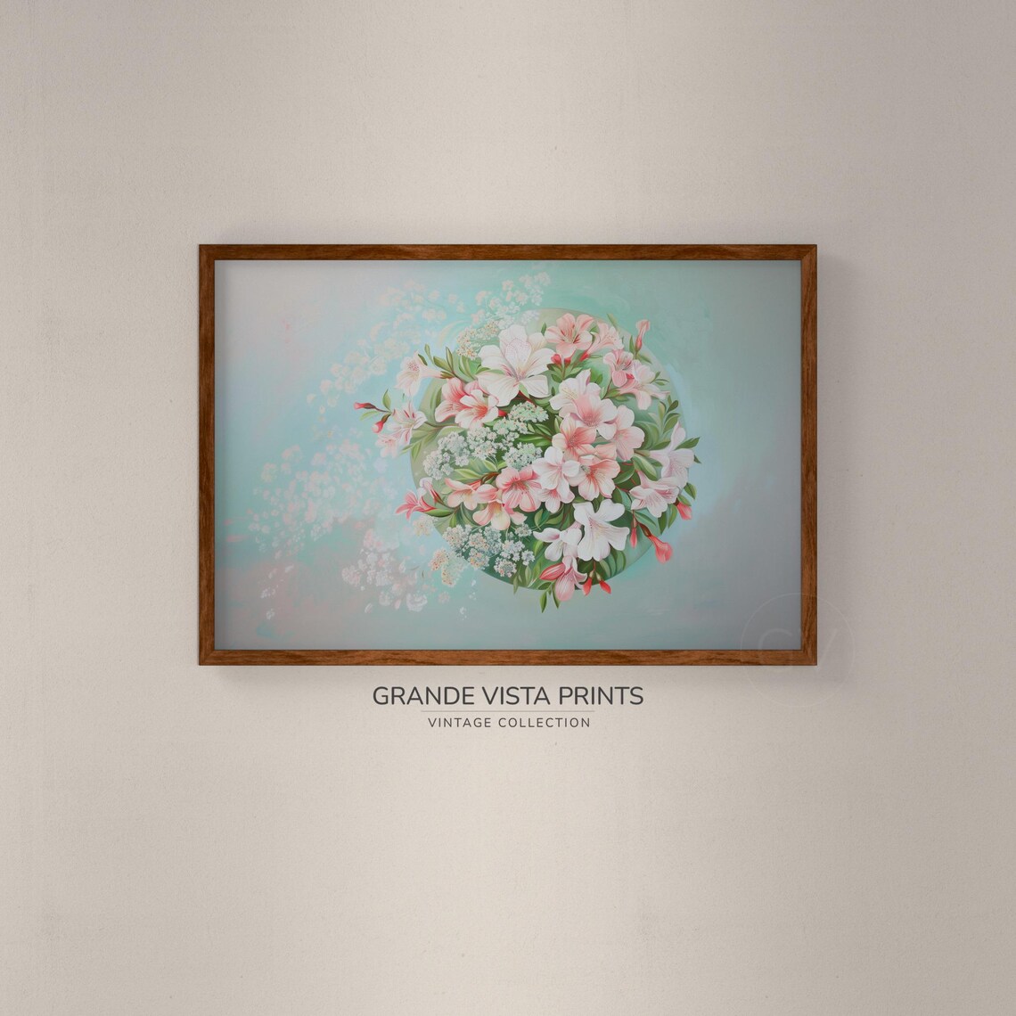 Pink Azalea Blossom Bouquet Vintage Floral Roundel Wall Art Poster - Image 2