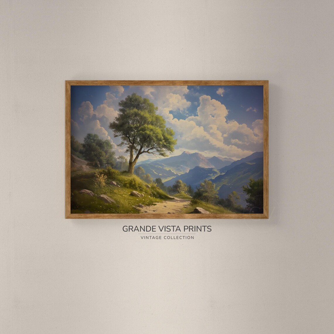 Spring Hill Landscape Painting Hill Tree Wall Art Instant Art Print Spring Summit Painting G4193 - Image 2