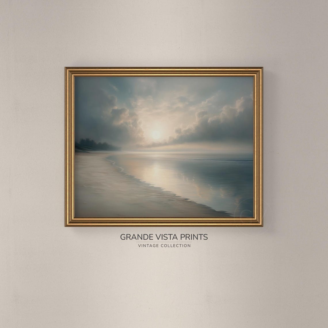 Misty Beach Sunrise Calm Shore Soft Clouds Serene Ocean Travel Poster - Image 3