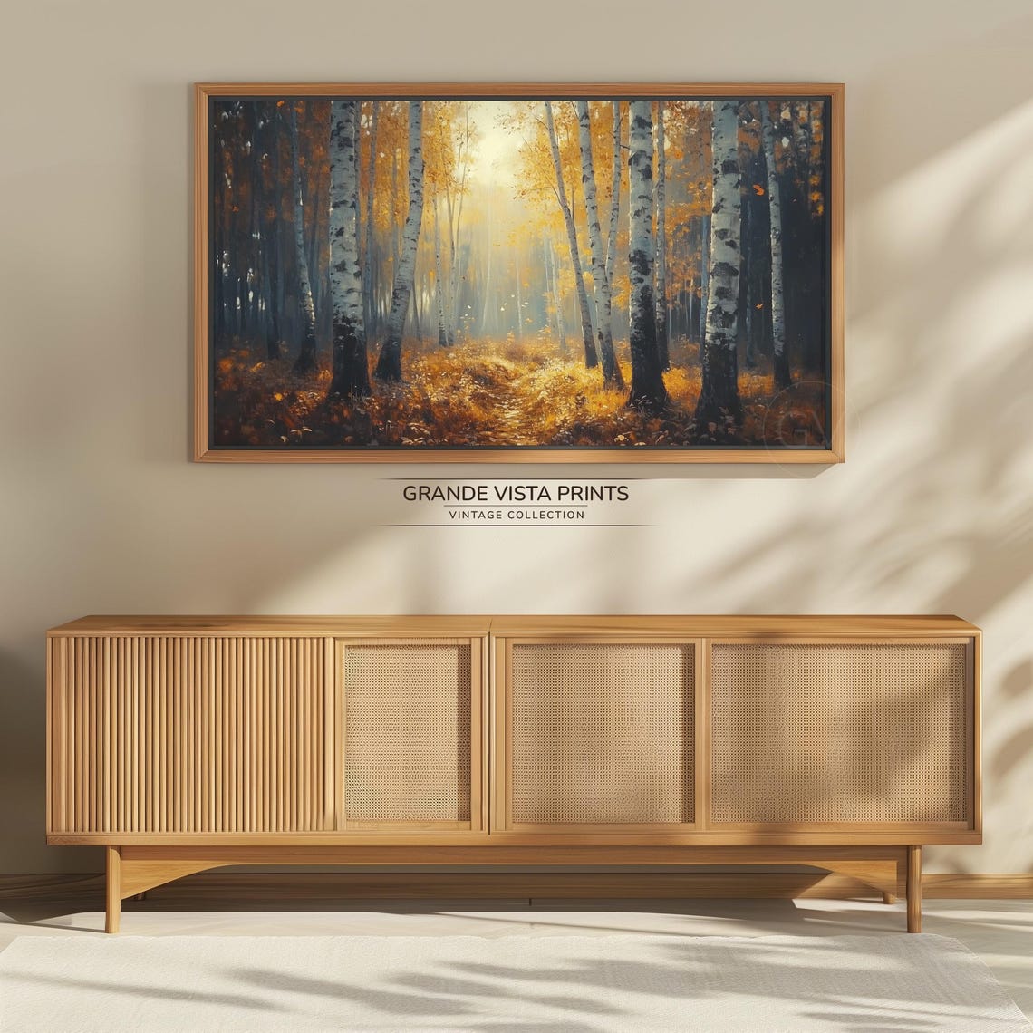 Golden Birch Forest Sunlight Through Canopy Path Vintage Poster - Image 4