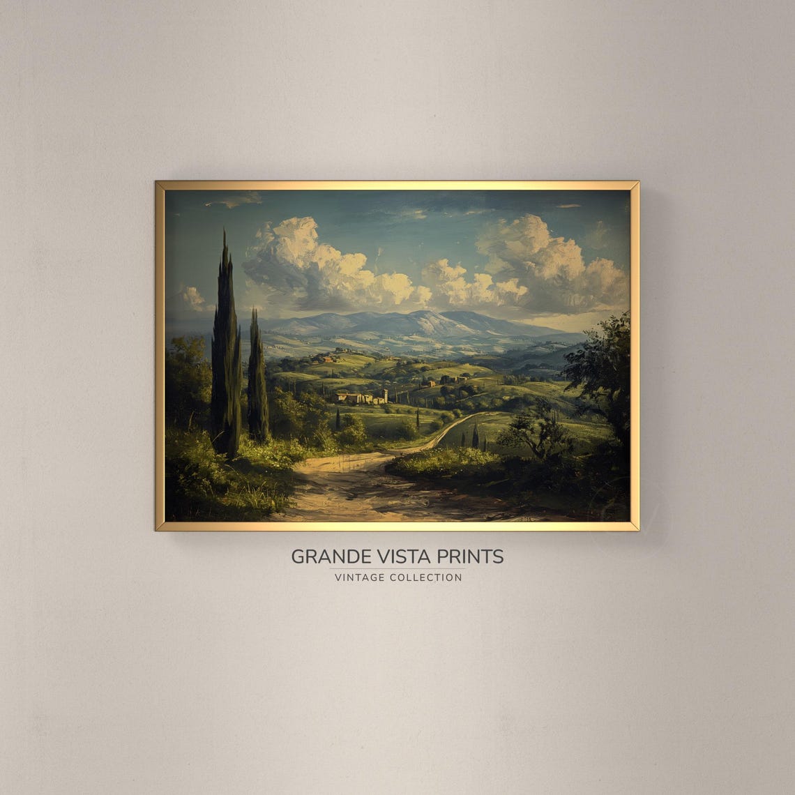 Tuscan Valley Vista Dirt Road Cypress Trees Distant Villa Italy Poster