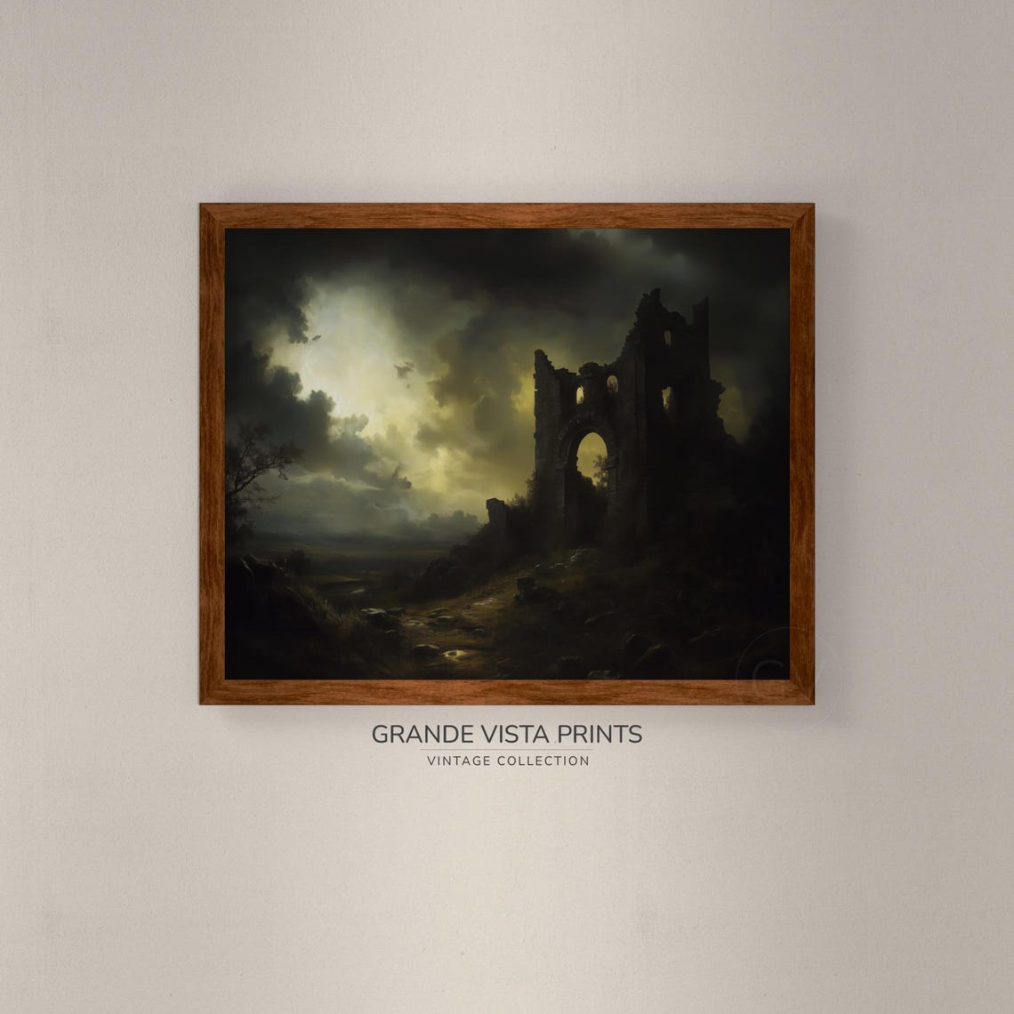 Spooky Castle Ruin Dark Storm Clouds Halloween Night Landscape Print - Image 4