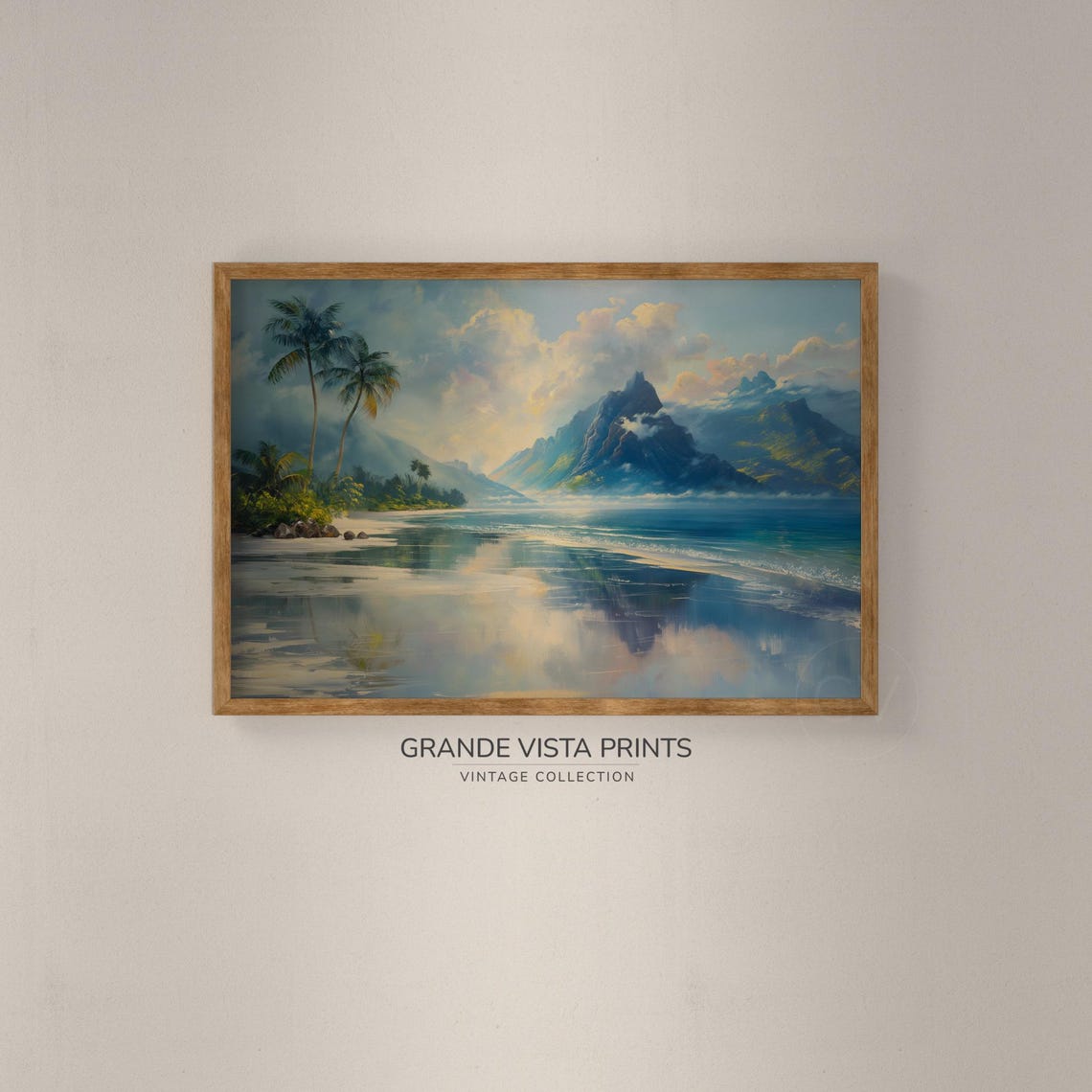 Tropical Island Palm Beach Mountain Peak Lagoon Reflection Poster - Image 2