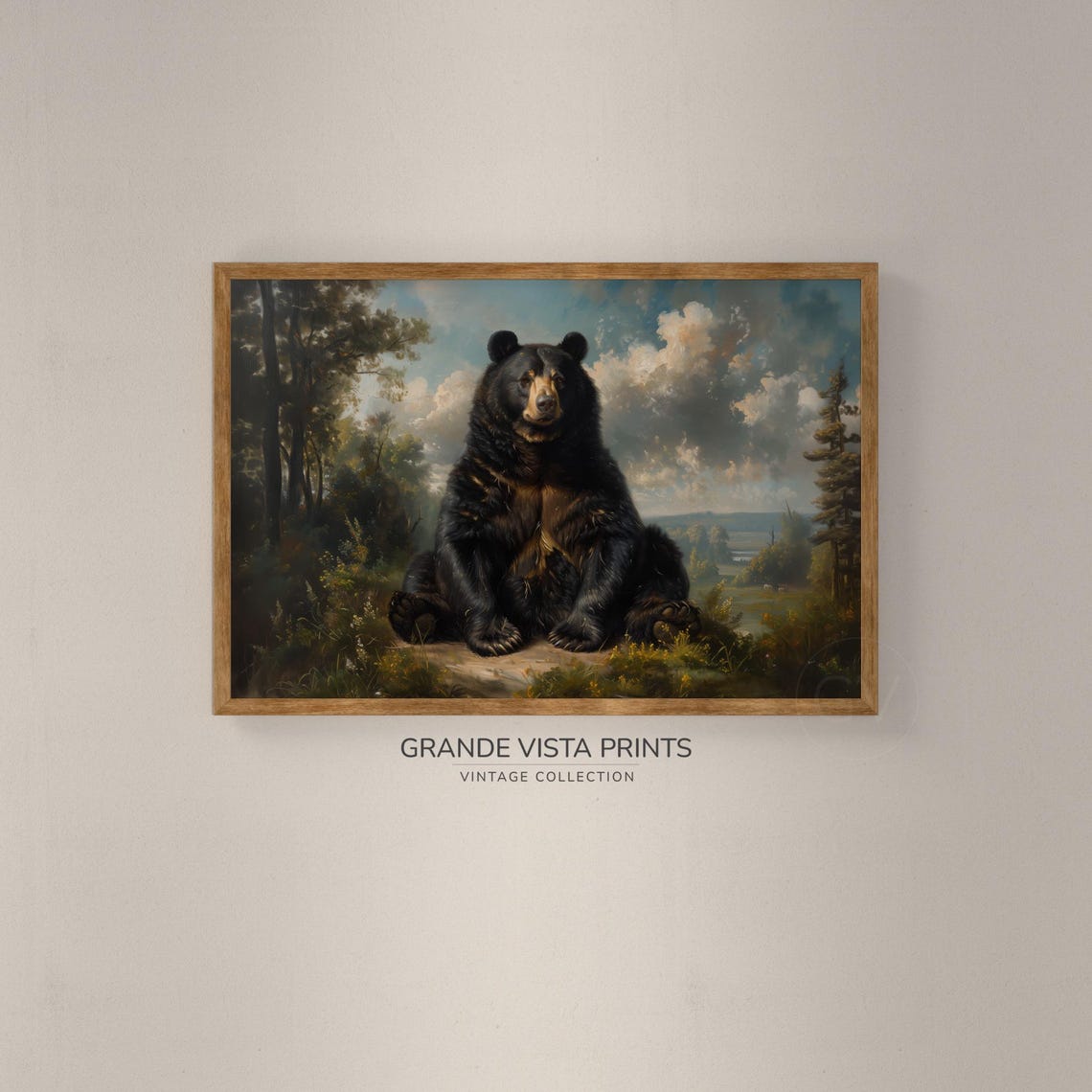 Black Bear Sitting Upright Forest Clearing Vintage Wildlife Poster - Image 2