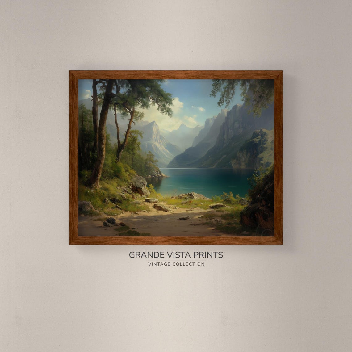 Sunlit Alpine Lake Between Forested Peaks Turquoise Water Vista Poster - Image 4
