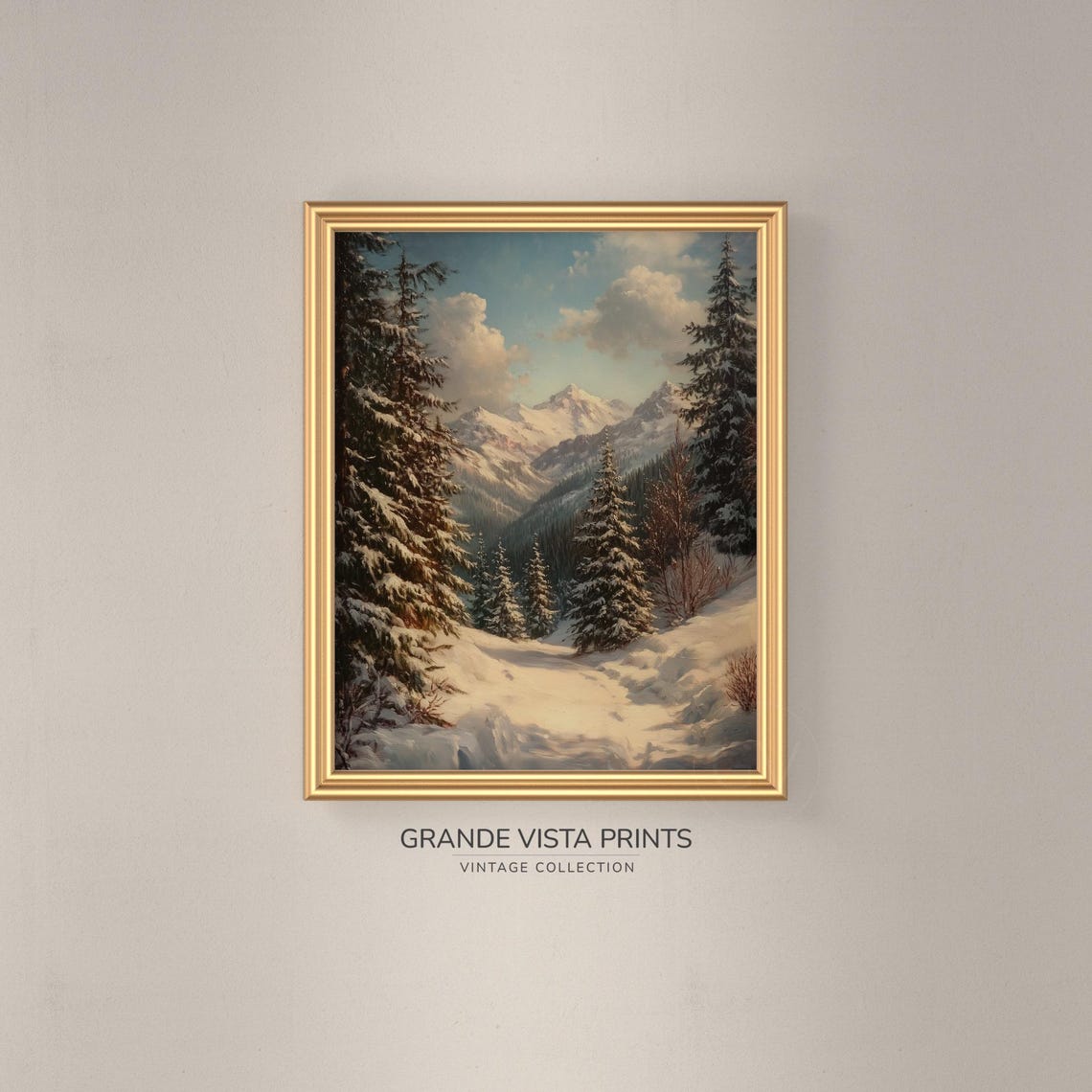 Snowy Forest Path Winter Sun Mountain View Vintage Landscape Poster - Image 3