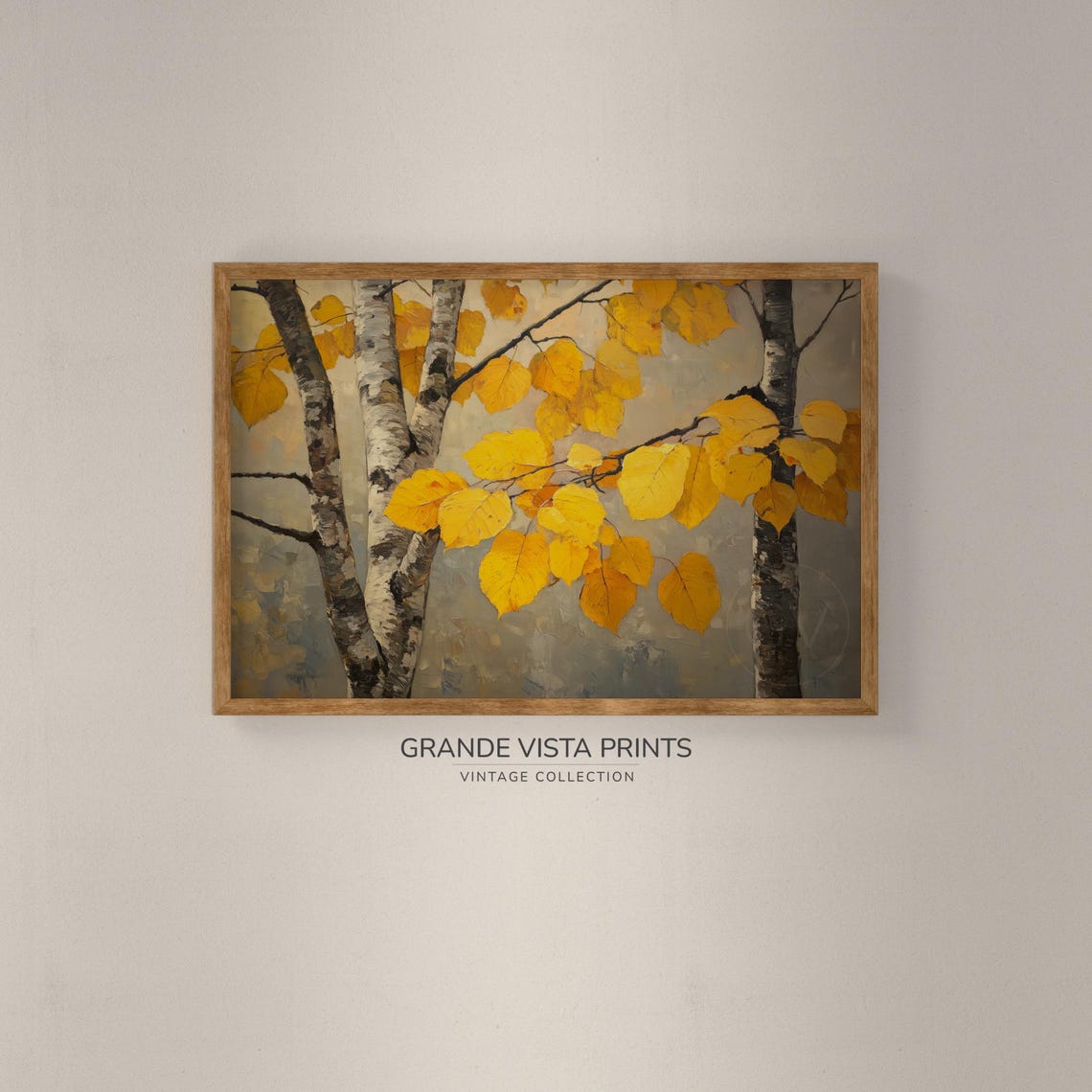 Birch Trunks Yellow Leaf Canopy Close Up Autumn Forest Painting Poster - Image 2