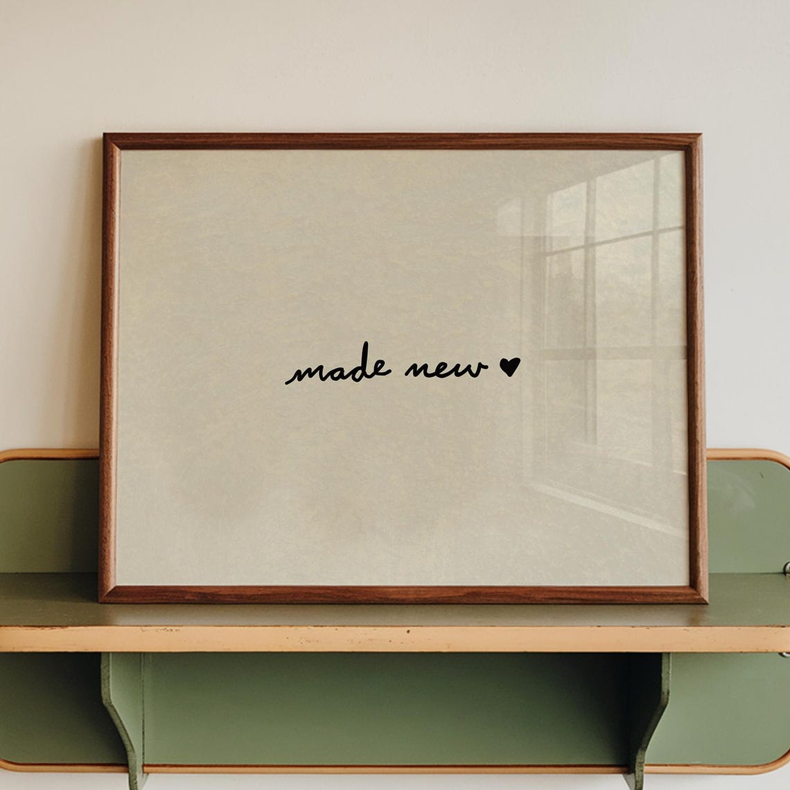 Made New Heart Script Minimalist Beige Linen Typography Poster