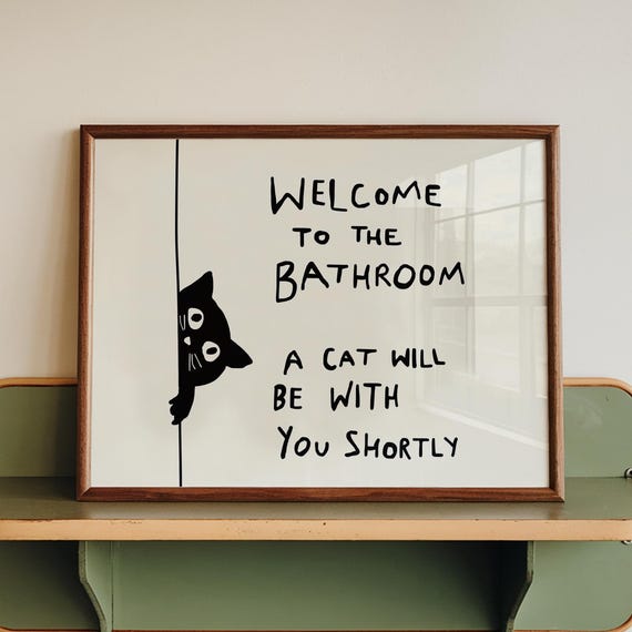 Funny Cat Bathroom Art Print