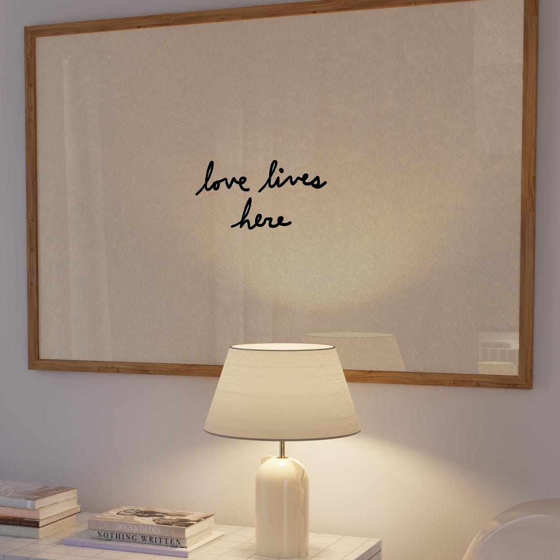 Love Lives Here Handwritten Script Quote Neutral Family Wall Poster
