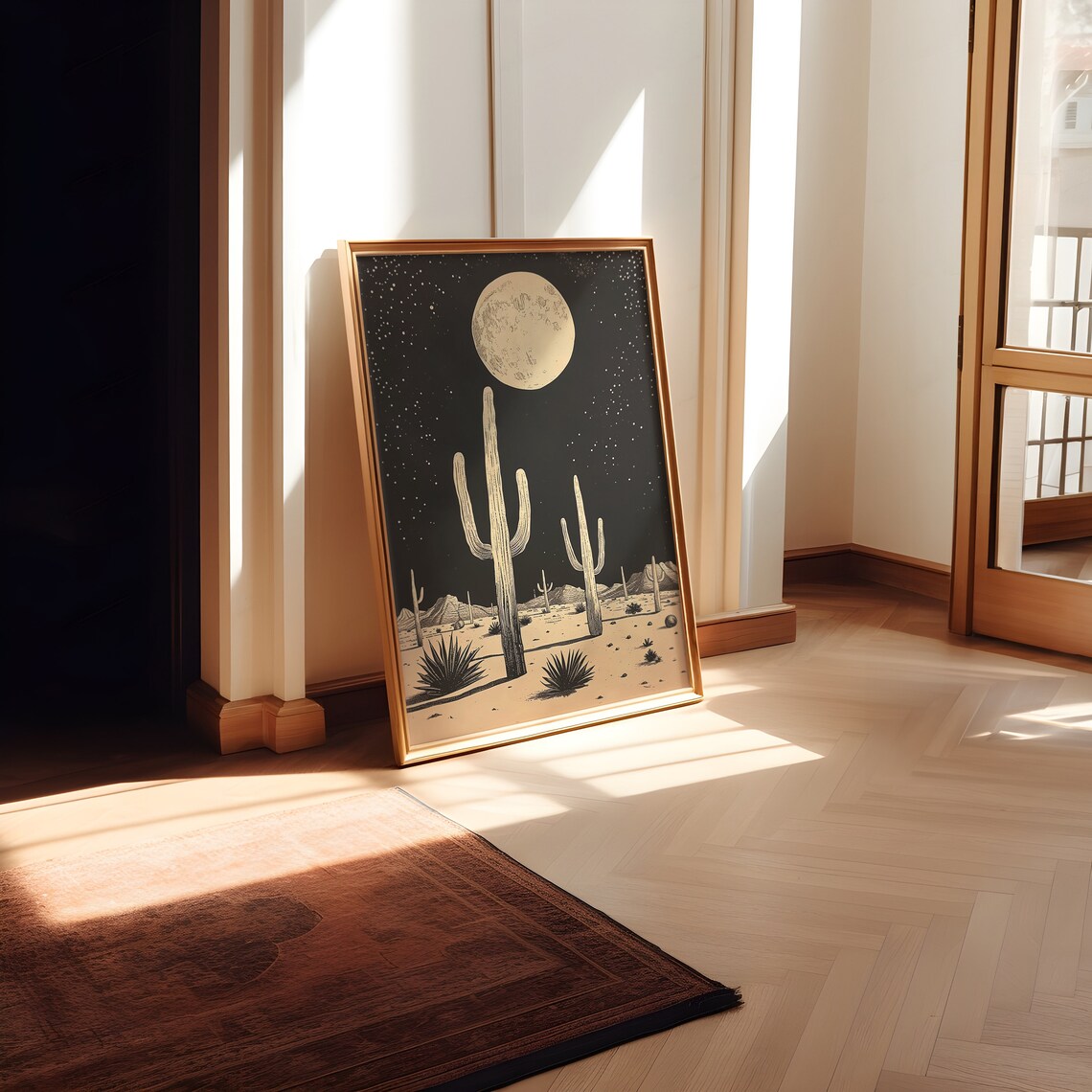 Cactus Under Moon, Minimalist Abstract Western Art - Image 3