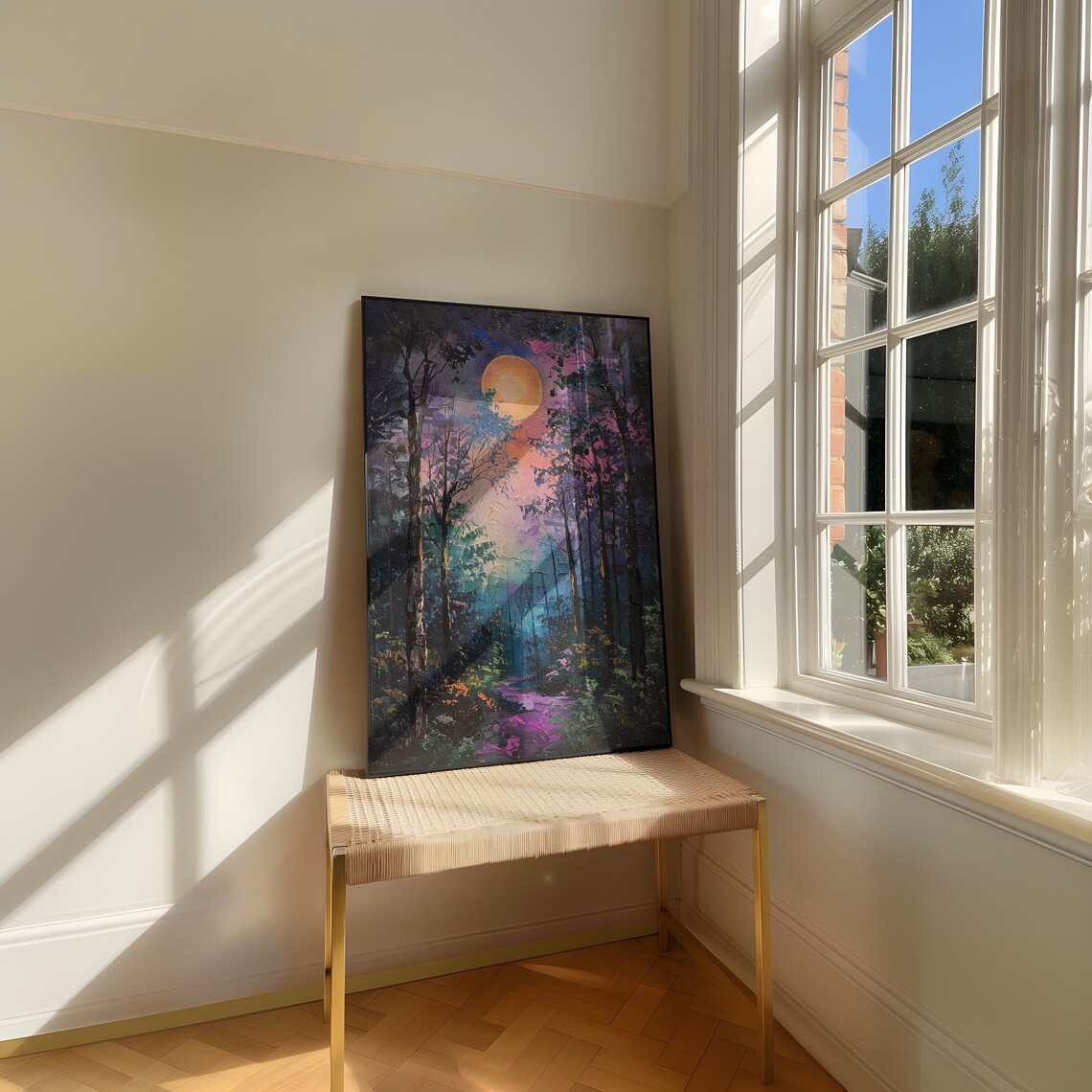 Moon Above the Mystical Woodland at Night Art Print - Image 4