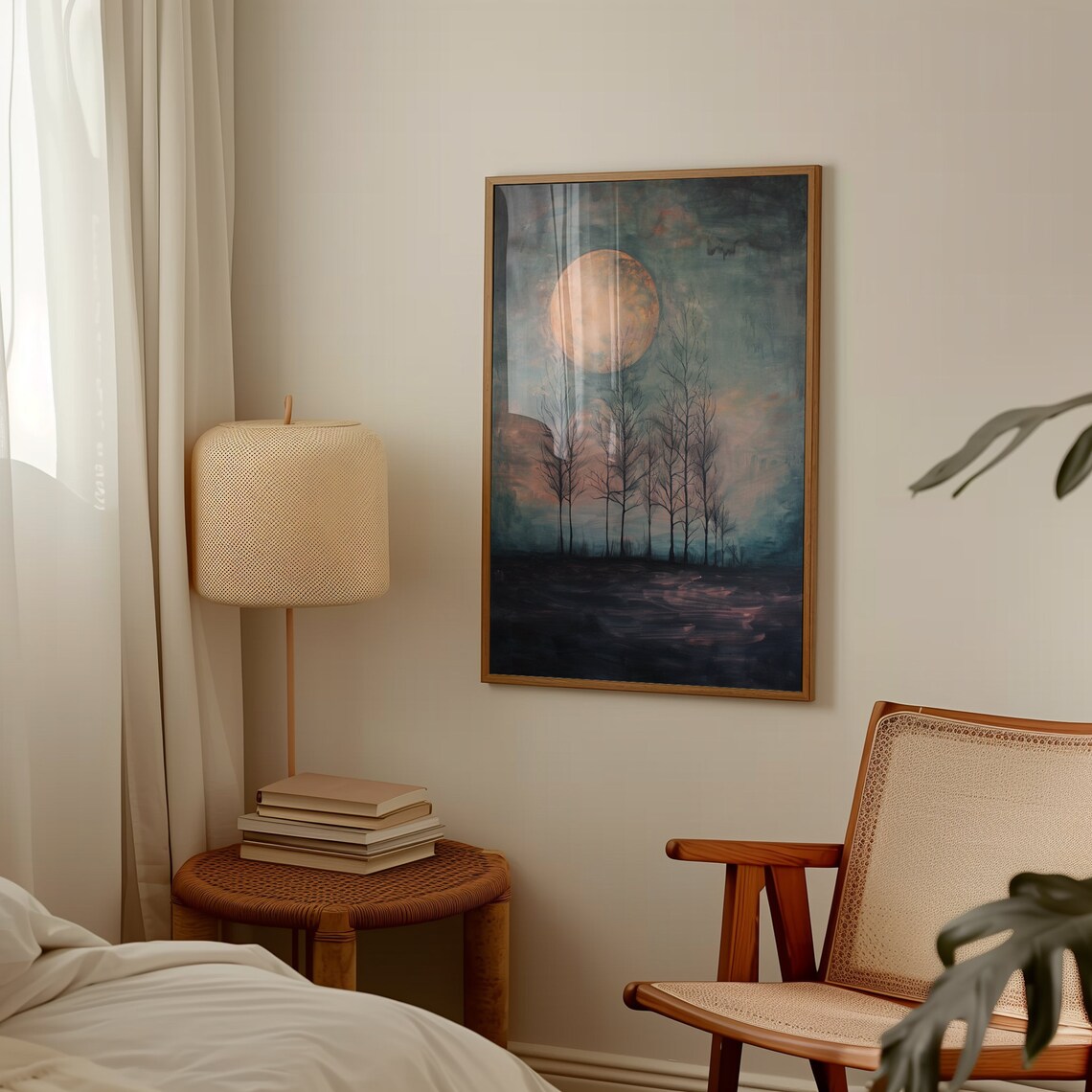 Full Moon Above Solitary Trees Art Print, Dark Academia - Image 3