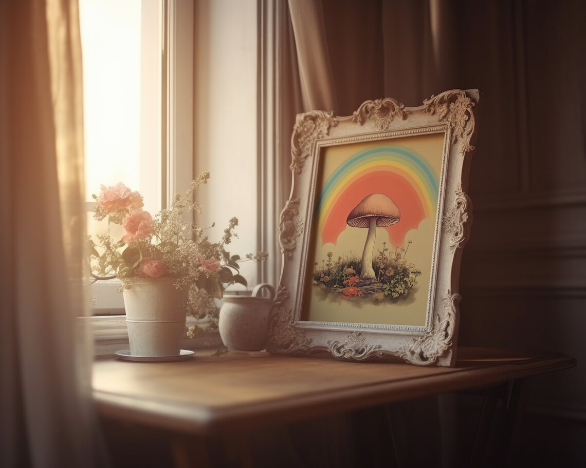 Retro Rainbow Mushroom Art Print, Boho Cottagecore - Image 4