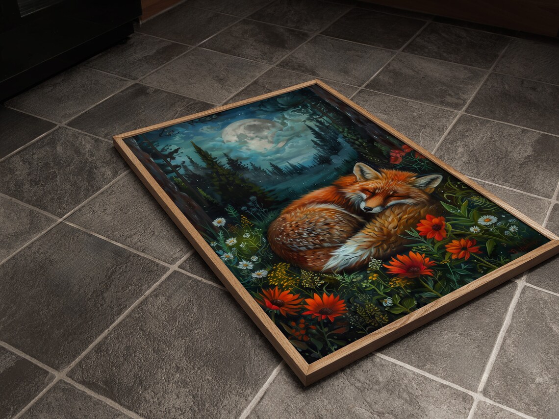 Fox Asleep Under the Full Moon Art Print - Image 2