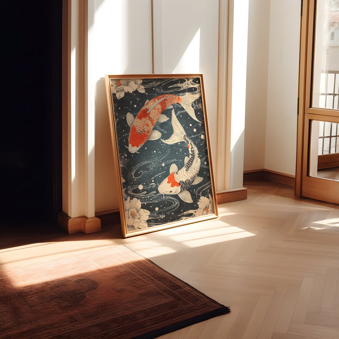 Japanese Koi Carp Ukiyo-E Art Print, Zen Decor - Image 2