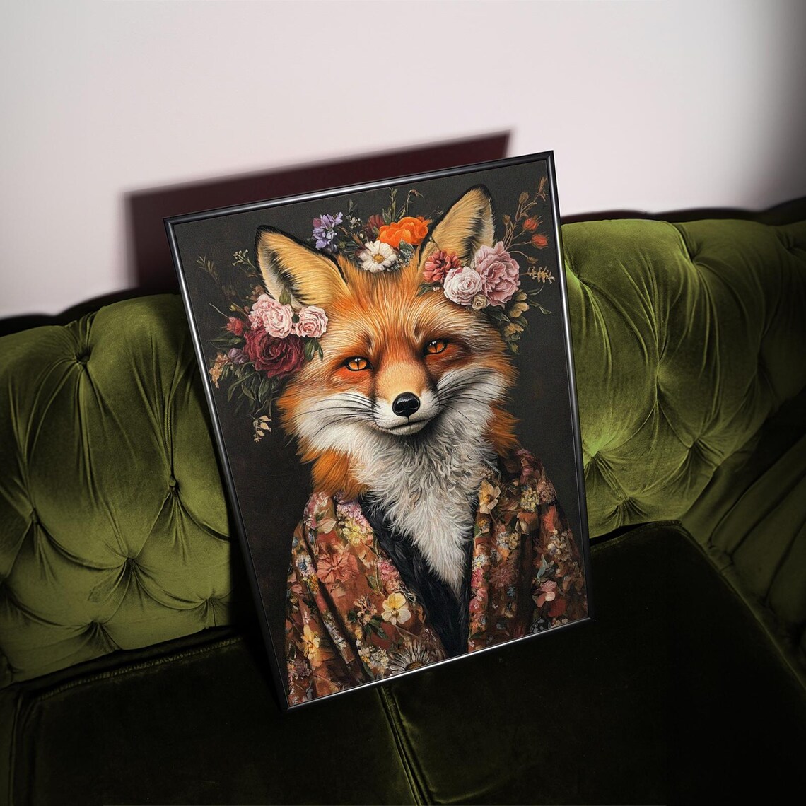 Fashionista Fox Art Print, Maximalist Eclectic Floral - Image 2