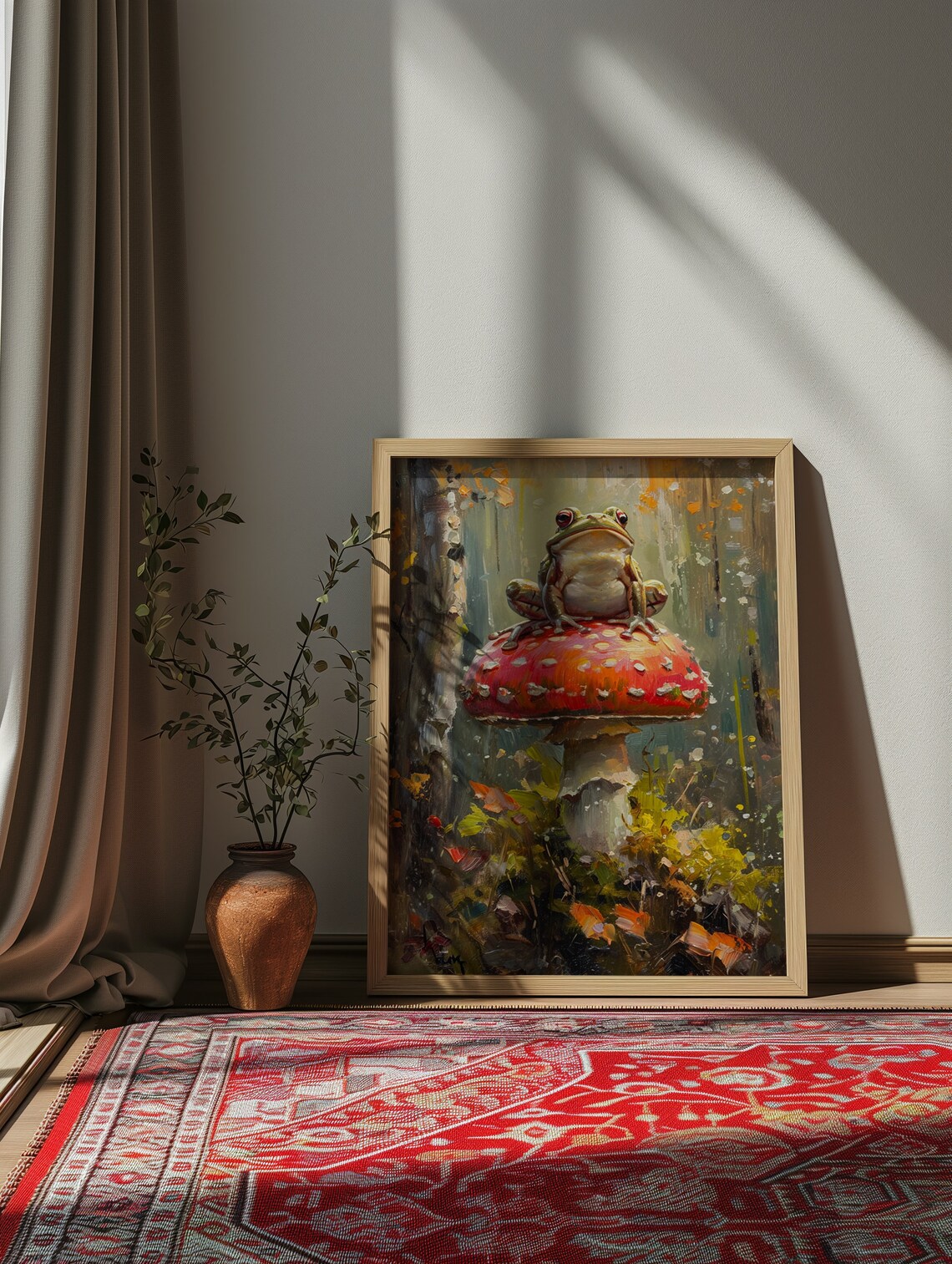 Frog Sitting on a Mushroom, Cottagecore Art Print - Image 2
