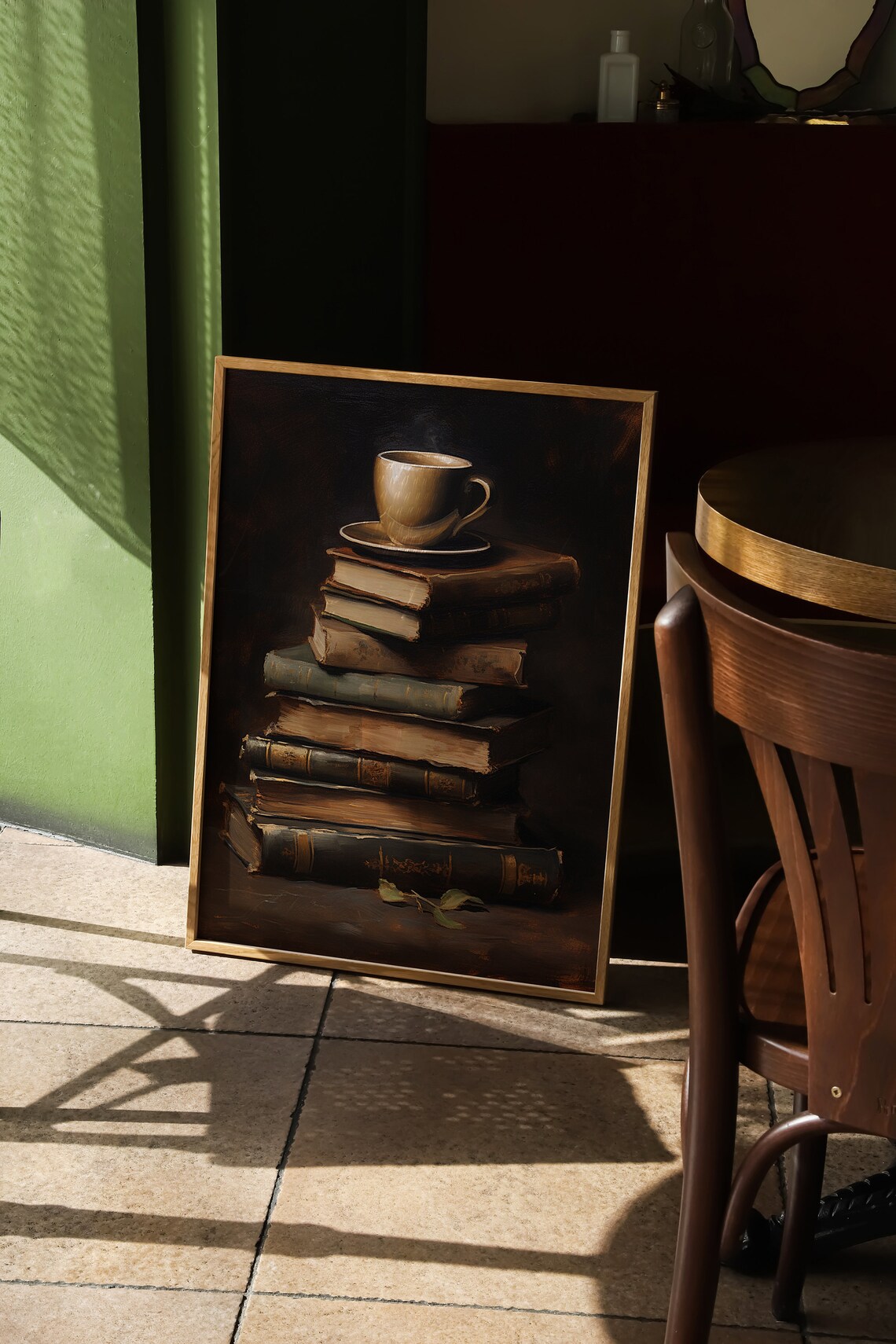 Books And Coffee Cup Art Print, Dark Academia - Image 2