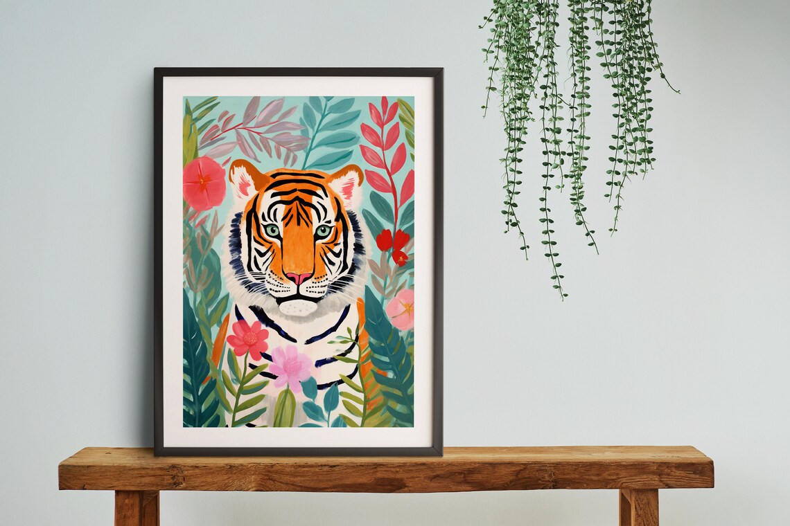 Tiger In Pastel Botanical Jungle Art Print - Image 4