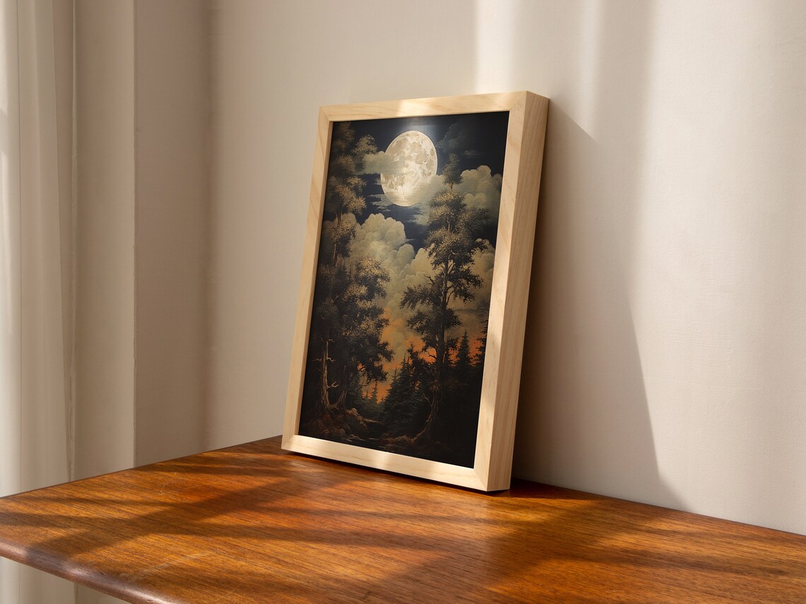 Full Moon Through The Trees, Vintage Celestial Print - Image 2