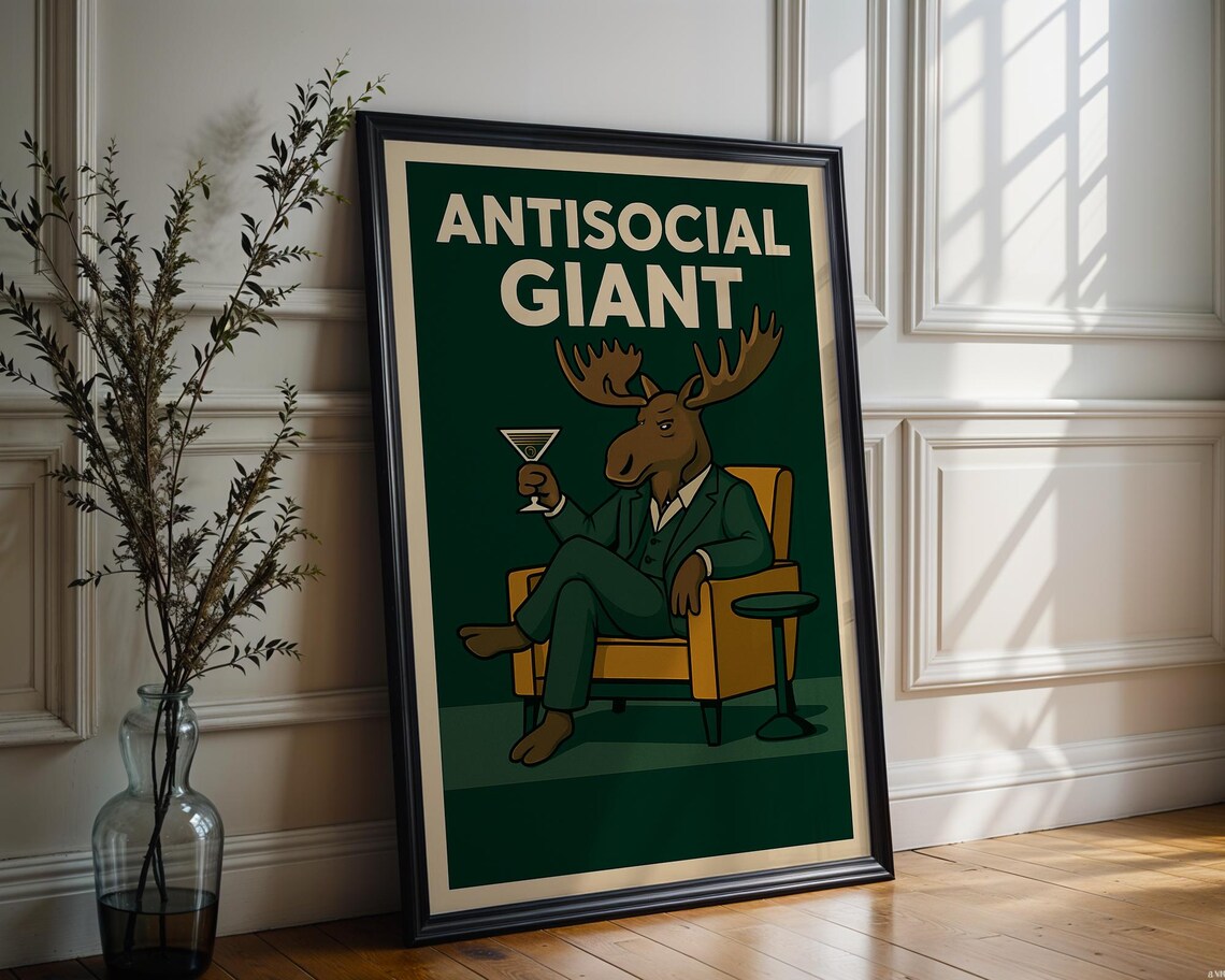 Moose Print - Retro Cabin Wall Art Poster