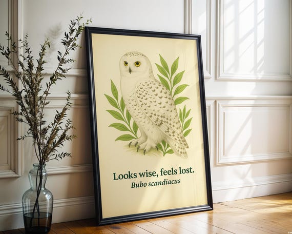 Snowy Owl Botanical Print Funny Animal Art