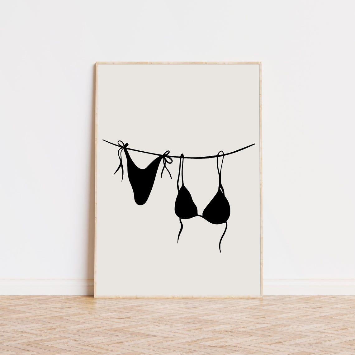 Black Bikini Silhouette Clothesline Minimal Modern Preppy Room Poster