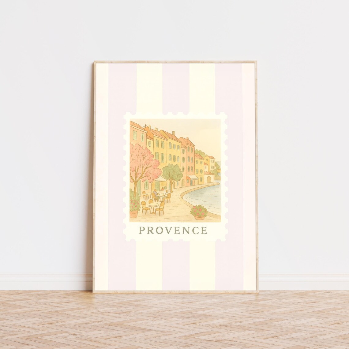 Provence France Stamp Art Striped Pink Trendy Travel Wall Decor Poster
