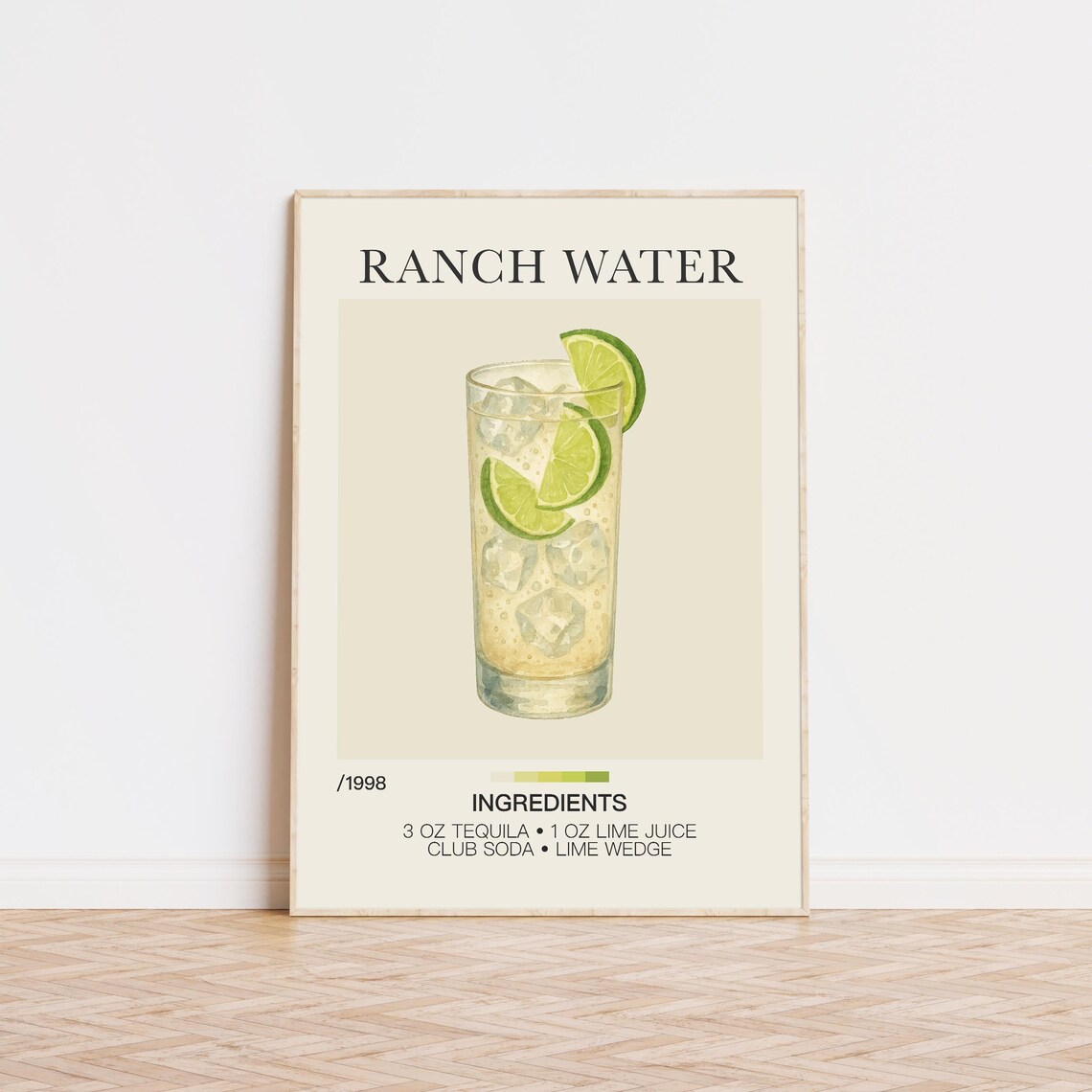 Ranch Water Cocktail Recipe Watercolor Tequila Lime Bar Poster